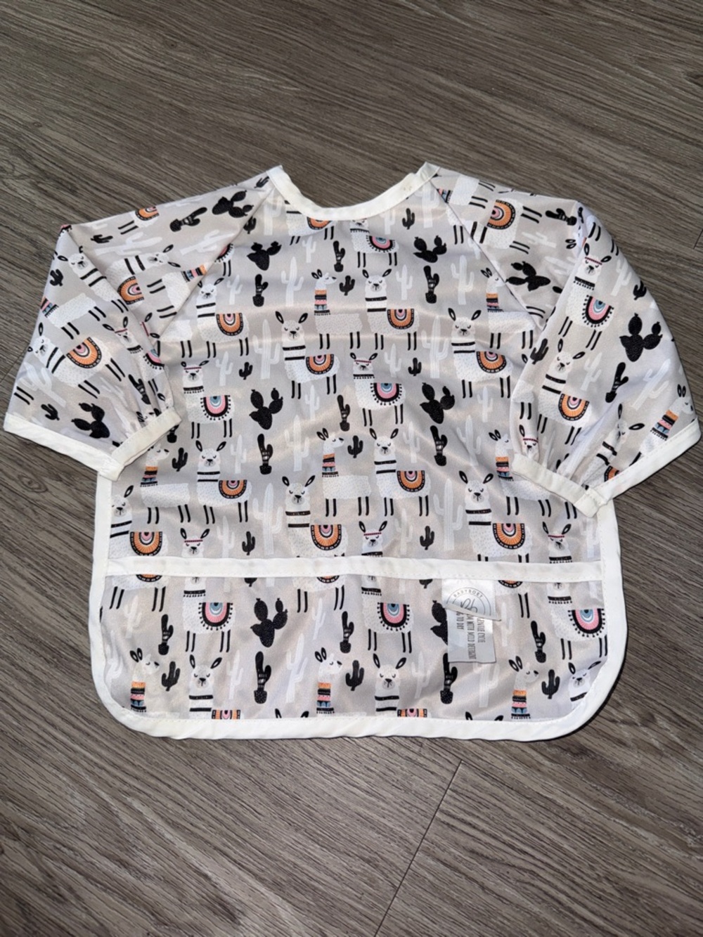 Waterproof Llama & Cactus Kids Feeding Bib - White with Black & Pink Accents